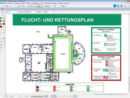 Mit der Software Feuerwehr-, Flucht- und Rettungspläne erstellen Sie Norm-konforme Fluchtpläne nach DIN ISO 23601